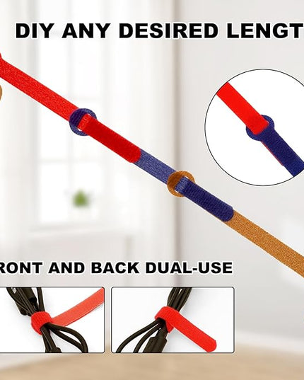 150PCS Cable Ties，4+6+8+10 Inch Reusable Cable Management, Multi-Purpose Adjustable Cord Organizer，Fastening Microfiber Cloth Hook and Loop Cable Organizer Wire Straps，Assorted Colors
