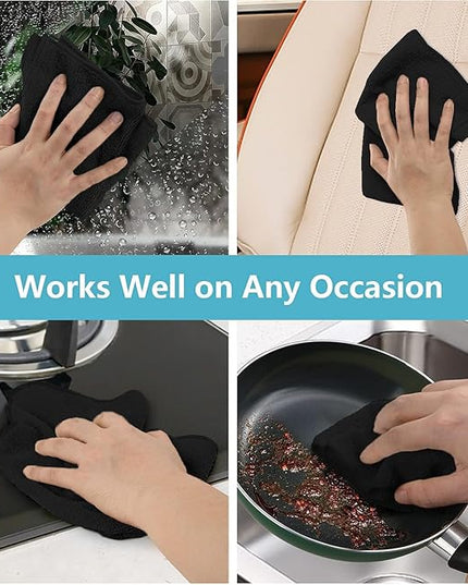 HOMEXCEL Black Microfiber Cleaning Cloth, 8 Pack Cleaning Towels for Kitchen, Lint Free, Scratch-Free, Highly Absorbent, and Reusable Cleaning Rags for House, Window and Glass, Cars, 11.5 X11.5 inch