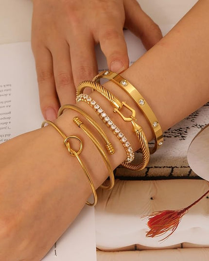 18 K Gold Plated Love Bangle Bracelet Stack Cuff Jewelry for Women Jewelry Set for Women Gift with Box