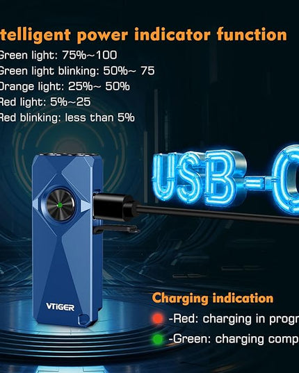 VTIGER K1 800 High Lumens Key Chain Light, Small EDC Rechargeable Keychain Flashlight, Compact LED Tiny Flashlight with Magnetic, Mini Clip-on Pocket Lights for Camping, Emergency, Everyday Carry
