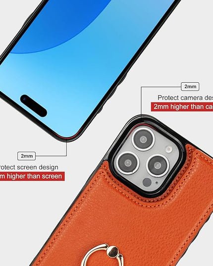 Folosu Compatible with iPhone 16 Pro Max Case Wallet with Card Holder, 360°Rotation Finger Ring Holder Kickstand, RFID Blocking Leather Protective Double Buttons Shockproof Cover 6.9 Inch Brown