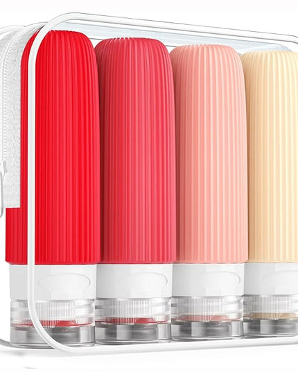 Travel Bottles for Toiletries, Tsa Approved 3oz Portable Travel Bottles, BPA Free Leak Proof Squeezable Silicone Travel Size Containers, Travel Accessories with Clear Toiletry Bag (4 Pack)