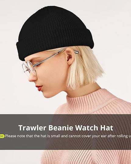 SATINIOR 4 Pieces Trawler Beanie Watch Hat Roll up Edge Skullcap Fisherman Beanie Unisex