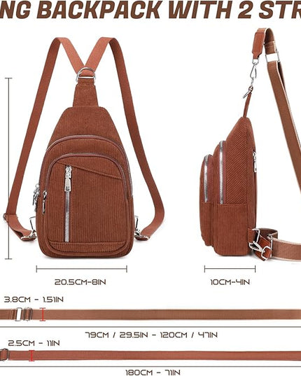 Sling Bag Crossbody Backpack - 2 in 1 Leather Cross Body Bag Fanny Pack with 2 Removable Straps