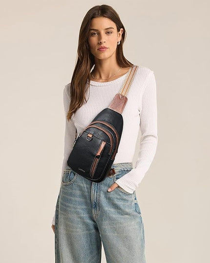 7L Sling Bag for Women Men Leather Small Sling Backpack Daypack Anti Theft Fanny Pack Crossbody Purse Travel