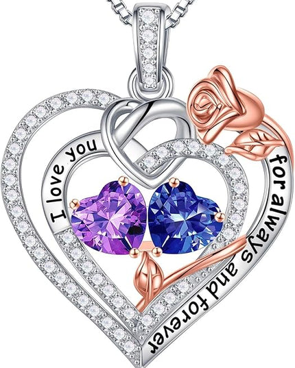 Iefil Christmas Gifts for Wife Women - 925 Sterling Silver Double Birthstone Necklace, Anniversary Birthday Gifts for Women, Jewelry Gift for Wife Girlfriend Mom Her