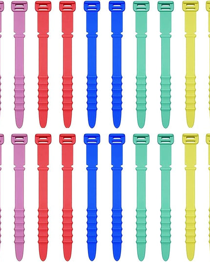 Silicone Zip Ties, Reusable Zip Ties, 20pcs Rubber Cable Ties Straps for Wire Management, Elastic Silicone Ties Cable Organizer for Home Office, 4.5" Multi Color Cord Ties