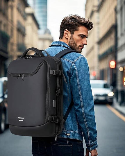 Vacuum Seal Travel Backpack 45L Expandable Air Compression System Water Resistant 17 Inches Laptop Backpack for Women & Men with USB Charging Port- Vacuum Pump Included