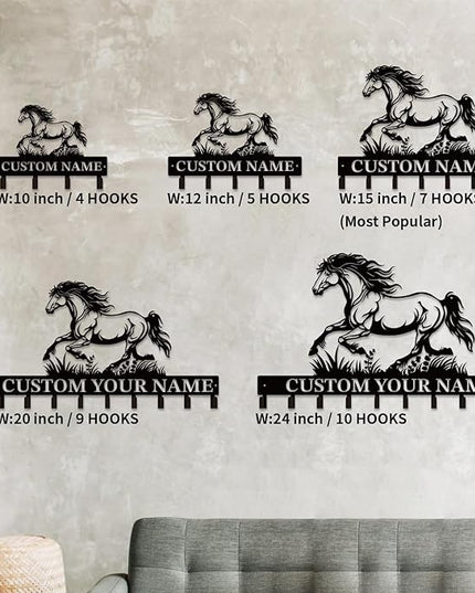 Personalized Custom Name Farm Horse Wall Key Hooks,Metal Horse Art Clothes Hooks,Metal Horse Wall Home Storage Decorative,For Front Door, Hallway, Kitchen, Bedroom,Keys,Hats (Style E)