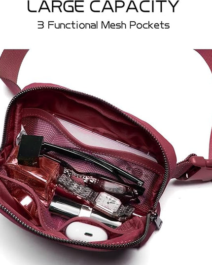 Belt Bag Fanny Pack Crossbody Bags for Women Fashion Waist Packs with Adjustable Strap Gifts for Women Men Teen Girls (Wine)