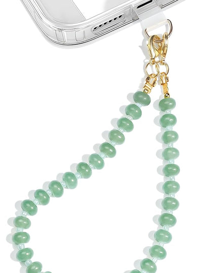 Natural Stone Beaded Phone Wrist Strap for Women – Detachable Chain Wristlet, Durable 304 Stainless Steel Core (Green Aventurine)
