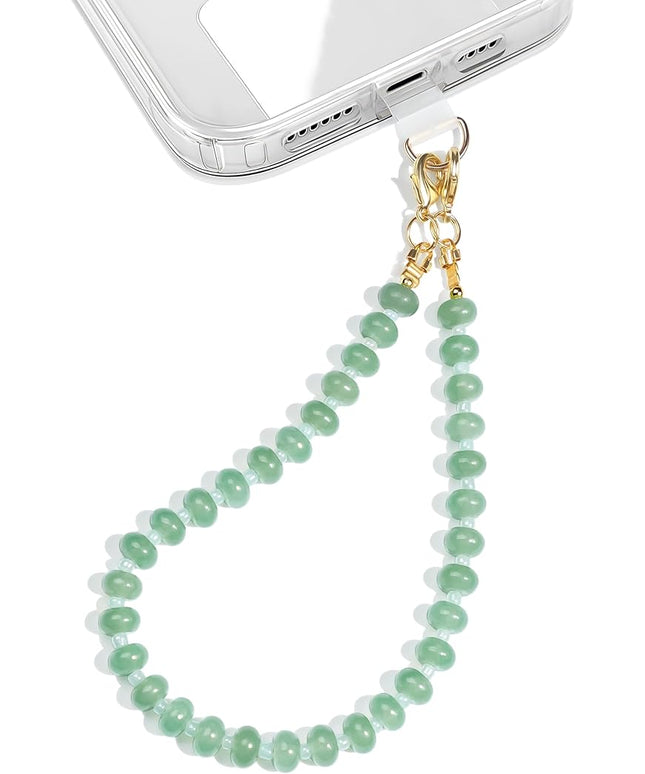 Natural Stone Beaded Phone Wrist Strap for Women – Detachable Chain Wristlet, Durable 304 Stainless Steel Core (Green Aventurine)