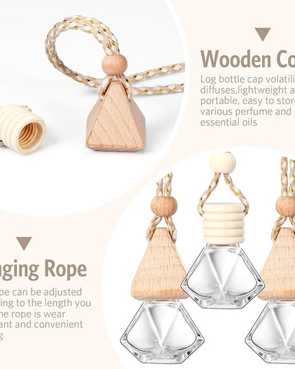 BBTO 100 Pcs Car Air Fresheners Diffuser with Wooden Cap Empty Aromatherapy Diffuser Clear Car Fragrance Holder Pendant Hanging Perfume Fresheners Bottles for Car Decor (Clear Diamond)