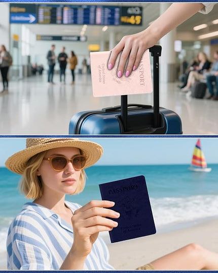 Passport Holder, Passport Holder for Travel, Travel Passport Holders Must Haves for Women Men, Passport Cover Passport Wallet Case Holders for Travels Cruise Ship Essentials, Dark Blue & Rose Gold