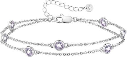 LOUISA SECRET Birthstone Bracelets for Women, 925 Sterling Silver Charm Link Double Strand Bracelet, Birthday Anniversary Christmas Jewelry Gifts for Wife Girlfriend Mother her…