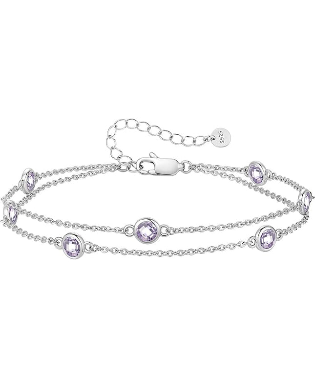 LOUISA SECRET Birthstone Bracelets for Women, 925 Sterling Silver Charm Link Double Strand Bracelet, Birthday Anniversary Christmas Jewelry Gifts for Wife Girlfriend Mother her…