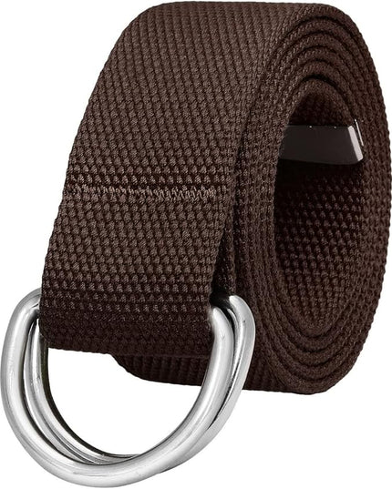 Falari Canvas Web Belt Metal Double D Ring Buckle for Men Women Casual Cloth Military Style Belt 1 1/2" Wide