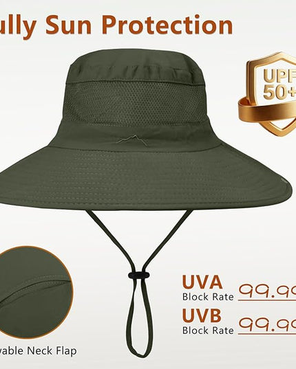ZOORON Sun Hats for Men Women Fishing Hat with Neck Flap,UPF 50+ Sun Hat Waterproof Wide Brim Bucket Hats for Safari Hiking