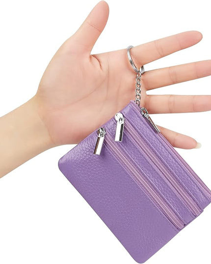 Women's Genuine Leather Coin Purse Mini Pouch Change Wallet with Keychain