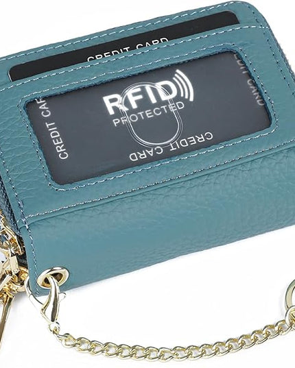 imeetu RFID Credit Card Holder, Small Leather Zipper Card Case Wallet for Women