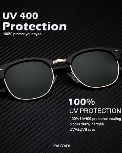 KALIYADI Sunglasses Men Polarized Sunglasses for Men Women Unisex Semi-Rimless Frame Retro Driving Sun Glasses UV Blocking