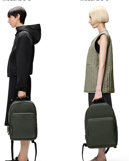 RAINS Book Daypack Large Green Laptop Backpack for Men and Women, Waterproof Black Minimalist Commuter Bag with 15”-16"