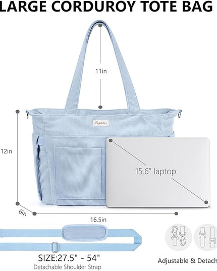 Corduroy Tote Bag for Women, 17 Pockets Laptop Work Tote Bag Lightweight Teacher Nurse Bible Bag for School Travel | with 40oz Cup Holder, Multi Compartment, Zipper Crossbody Bag, College Shoulder Bag, Daily Purse w/ Strap, Ideal Gift for Women