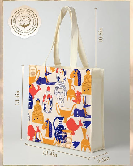 AUSVKAI Canvas Tote Bag Aesthetic for Women, Cute Reusable Bags with Pockets & Snaps for Beach Shopping College Gym Grocery