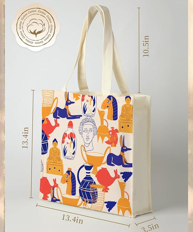AUSVKAI Canvas Tote Bag Aesthetic for Women, Cute Reusable Bags with Pockets & Snaps for Beach Shopping College Gym Grocery