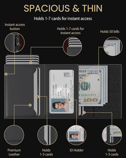 typecase Mens Wallet Card Holder for AirTag: Leather Smart Wallet for Men Compatible with Apple Air Tag, RFID Blocking, Slim, Minimalist - 9-14 Card Capacity | ID Window | Cash Slot (Deep Black)
