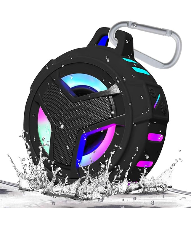 EBODA Bluetooth Shower Speaker, Portable Bluetooth Speakers, IP67 Waterproof Wireless Speaker with LED Light, Floating, 2000mAh, True Wireless Stereo for Kayak, Beach, Gifts for unisex -Black