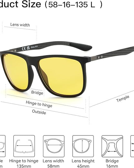 ZENOTTIC Square Polarized Sunglasses for Men Ultralight Carbon Fiber Sun Glasses Driving Fishing Golf Sports UV400 Protection