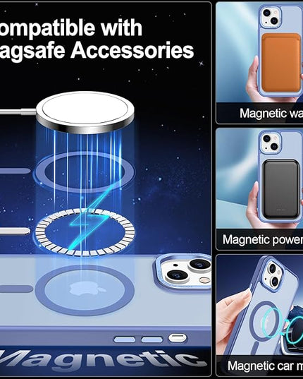 Hython Case for iPhone 15 Plus Case Magnetic Translucent Matte Phone Cases 6.7" [Compatible with MagSafe] Thin Slim Fit Shockproof Bumper Hard Protective Cover for Women Men Girls, Light Blue