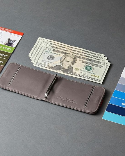Distil Union Wally Bifold 5.0 RFID Wallet - No ID Window - Slim Bifold Wallet for Men with Money Clip, Premium Leather – Minimalist RFID Card Holder - Holds 14 Cards & 30 Bills - Gray