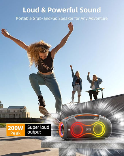 Portable Bluetooth Speaker Wireless, 180W Max Loud Waterproof Speakers, Bass Boost Boom Box for Party and Outdoor, w/2*Subwoofer, 2*Tweeter, DSP, IP65, 24H, TWS, TF, USB, AUX
