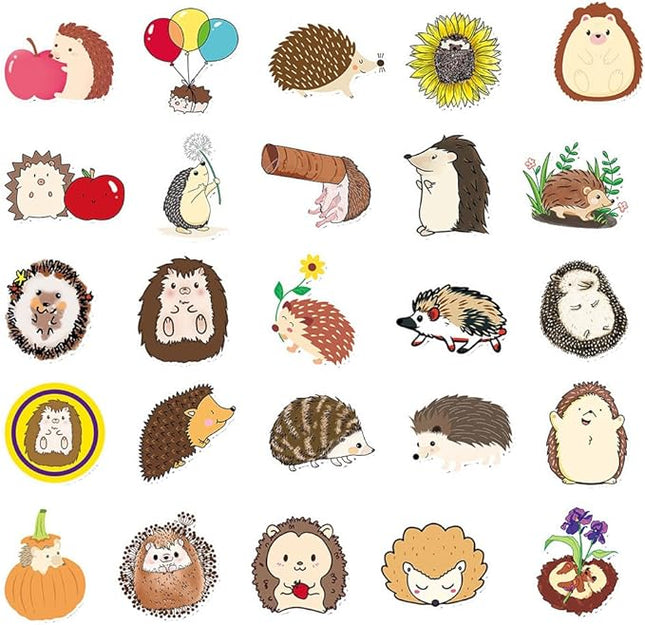 Cute Hedgehog Vinyl Stickers, 50 PCS Waterproof Animal Decals for Laptops, Scrapbooking, Notebooks, Water Bottles, Suitcases, Phones & DIY Decor