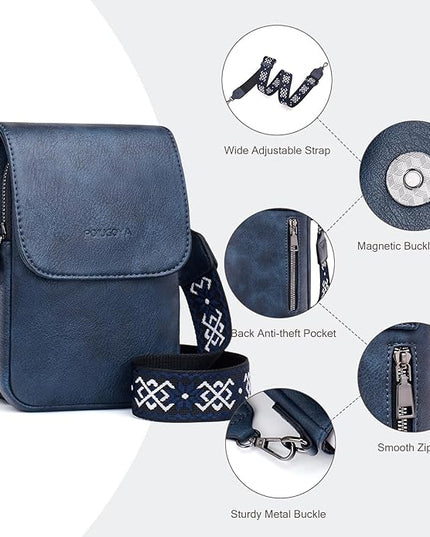 POIUGOYA Small Crossbody Bags for Women Trendy,Leather Triple Compartment Cell Phone Crossbody Wallet Purses with Card Slots