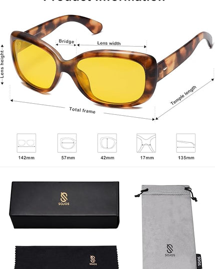 SOJOS Vintage Square Sunglasses for Women Polarized UV Protection Havana Frame SJ2111