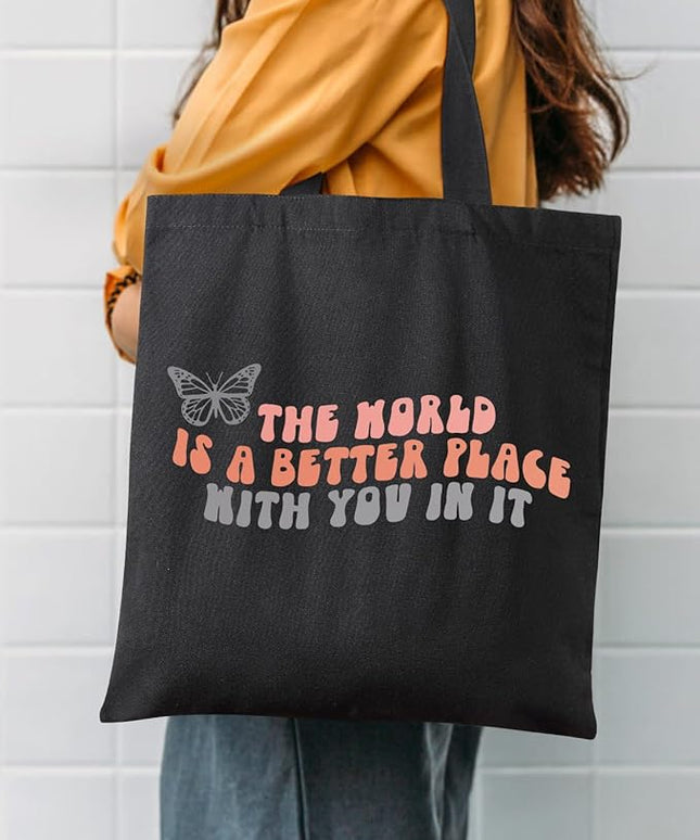 AUSVKAI Canvas Tote Bag Aesthetic for Women, Cute Cloth Cotton Bags for College Shopping Beach Grocery and Trendy Gifts