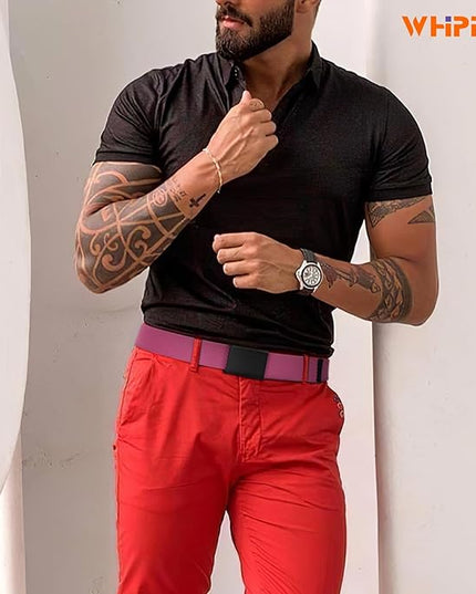 WHIPPY Canvas Web Belt Flip-Top Solid Black Military Buckle Fully Adjustable Mens Webbing Belts Cut To Fit