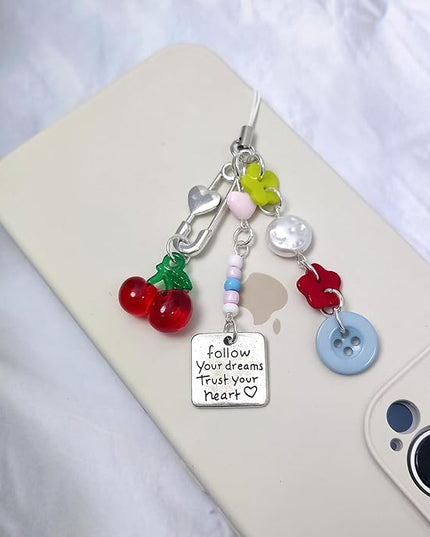 2PCS Cute Phone Charms Aesthetic Y2k Pink Guitar Strawberry Star Phone Straps Key Chains for Keys Bags Camera