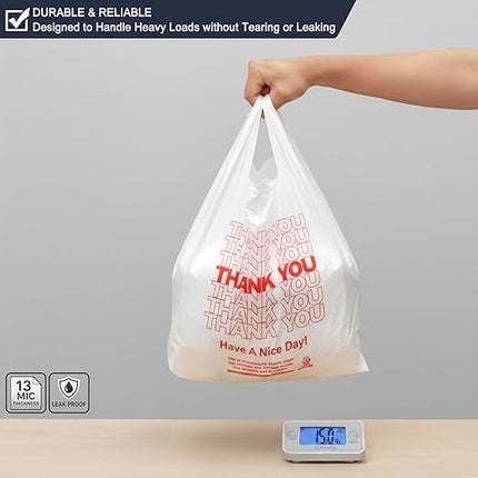 YoYoRain 1000 Pack White Thank You T-Shirt Bags with Handles, 11"x6"x21" Plastic Shopping Bags for Grocery, Retail & Takeout