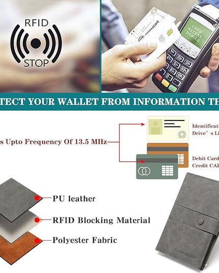 RFID Blocking Leather Passport Wallet Cover Case with Pen and Card Slots Travel Wallet for Women/Men Travel Must Haves Accessories