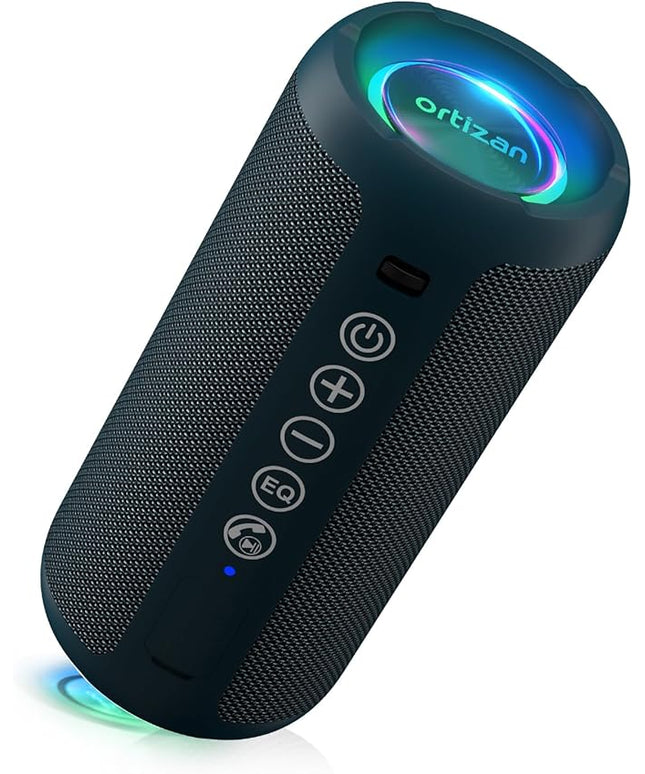 Ortizan Portable Bluetooth Speaker: IPX7 Waterproof, 24W Loud Sound, Deep Bass, Bluetooth 5.3, LED Lights, Wireless Stereo Pairing, 30H Playtime, for Home/Outdoor/Party/Beach, Birthday Gift (Blue)