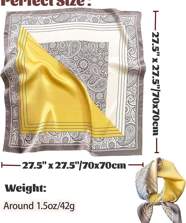 kcctoo 27.5" Mulberry Silk Feeling Head Scarf Women's Fashion Square Neck Satin Scarfs for Bag Hair Scarves Gift