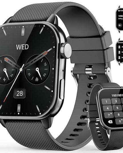 Smart Watch for Men Women, 1.85'' AMOLED HD Fitness Watch with 120+ Sports Modes, Bluetooth Call/Heart Rate/Sleep Monitor/Pedometer, Smartwatch for Android iOS, IP68 Waterproof, Black