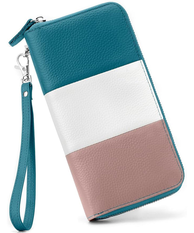 Moflycom Womens Wallet RFID Blocking Genuine Leather Multi Credit Card Large Capacity Zip Around Clutch Travel Purse Wristlet