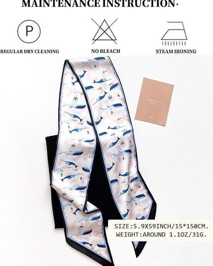 Head Scarf Purse Handle Neck Satin Hair Scarfs For Bag Lightweight Silky Long Thin Women's Fashion Scarves 59 * 5.9”
