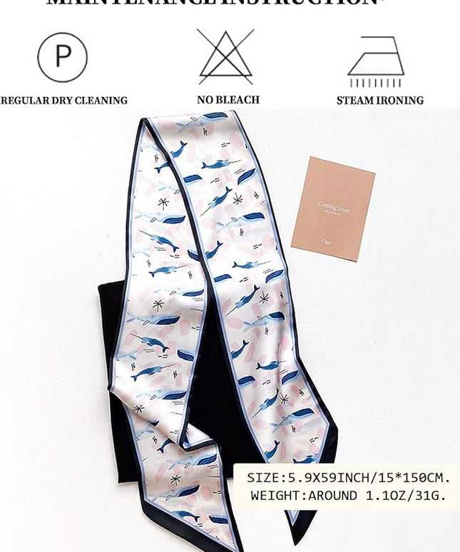 Head Scarf Purse Handle Neck Satin Hair Scarfs For Bag Lightweight Silky Long Thin Women's Fashion Scarves 59 * 5.9”