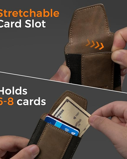 RUNBOX Slim Wallet for Men Front Pocket wallet with Magnetic Money Clip Minimalist Leather RFID Blocking wallet